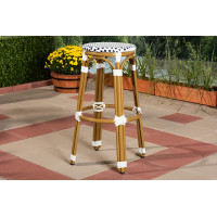 Baxton Studio WA-4123-Navy/White-BS Joelle Classic French Indoor and Outdoor Navy and White Bamboo Style Stackable Bistro Bar Stool